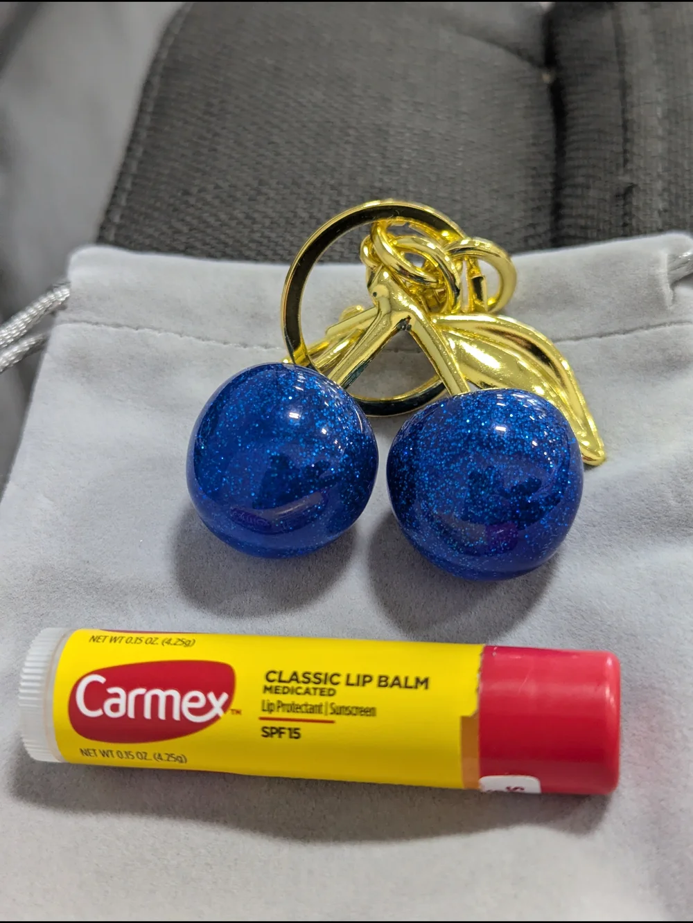 Blue Glitter Cherry Charm Keychain NWOT (Small)